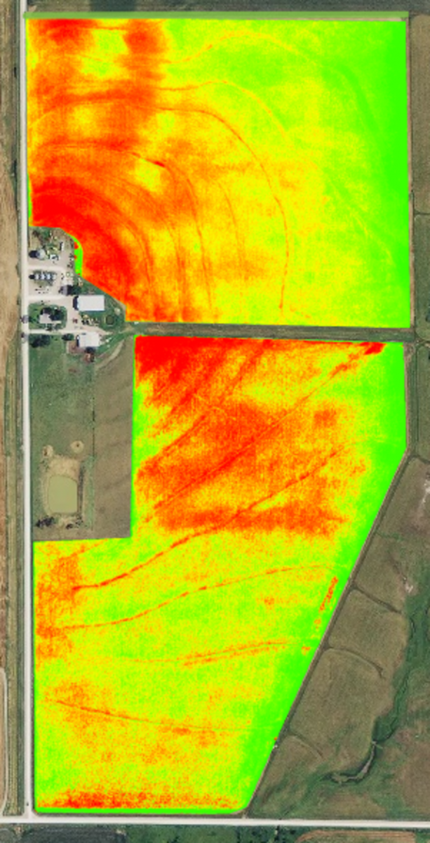 NDVI orthomosaic map of farm fields.