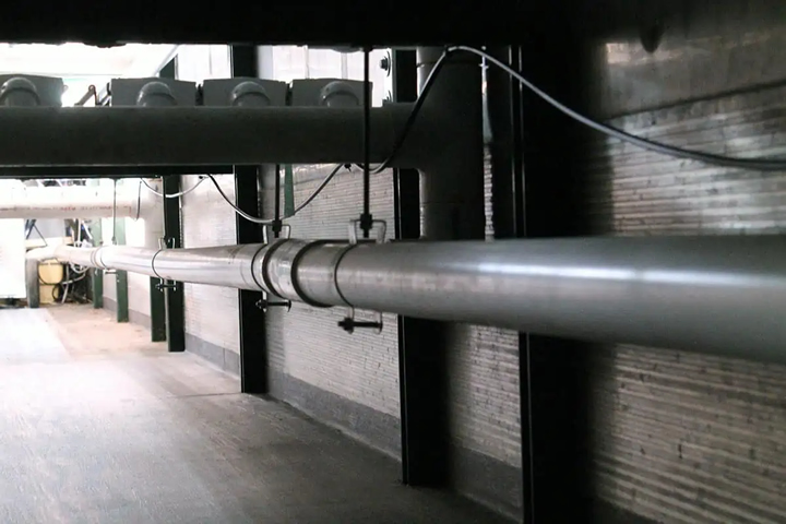 Water pipes inside a hydroponic system.